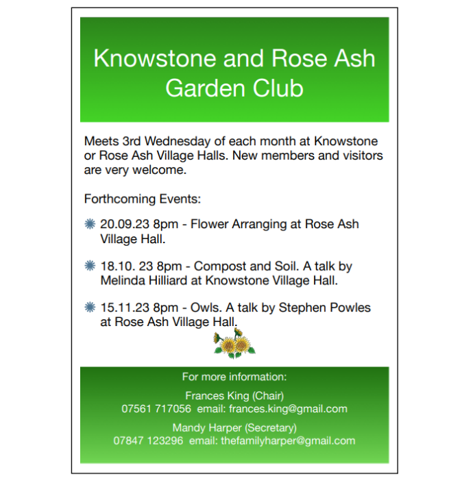 Information on garden club meeting dates and special events