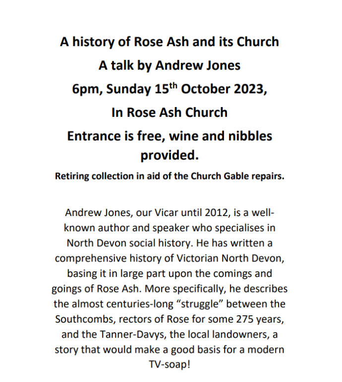 Details of a presentation to be given by Andrew Jones on the history of Rose Ash