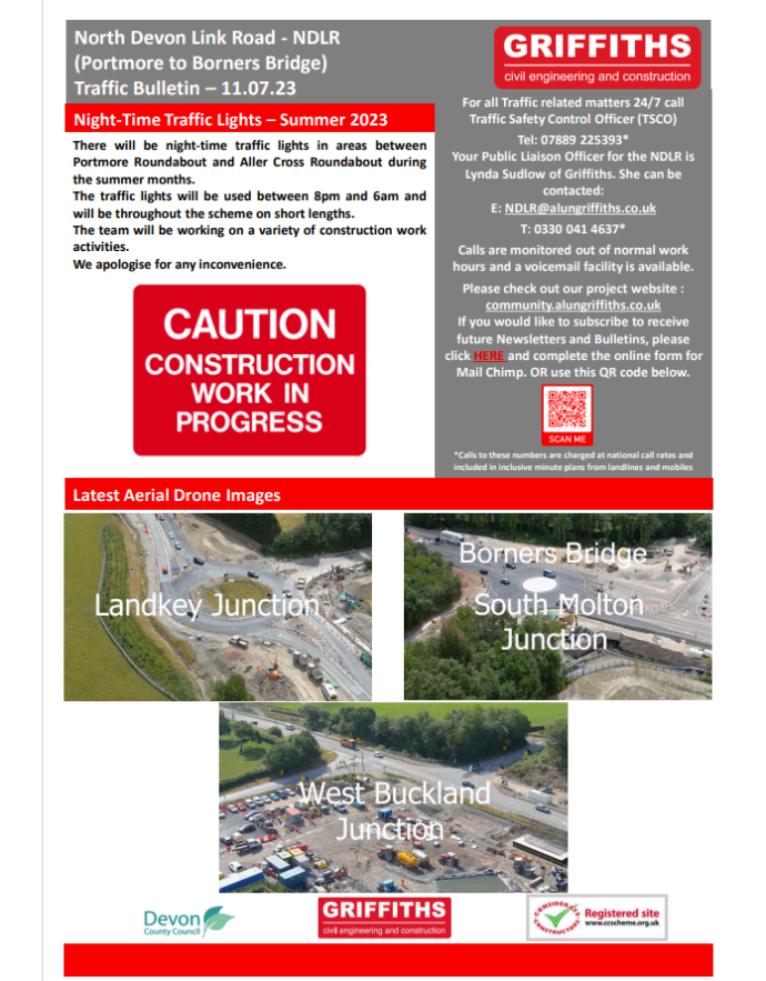 Details of traffic lights on A361 overnight in summer months