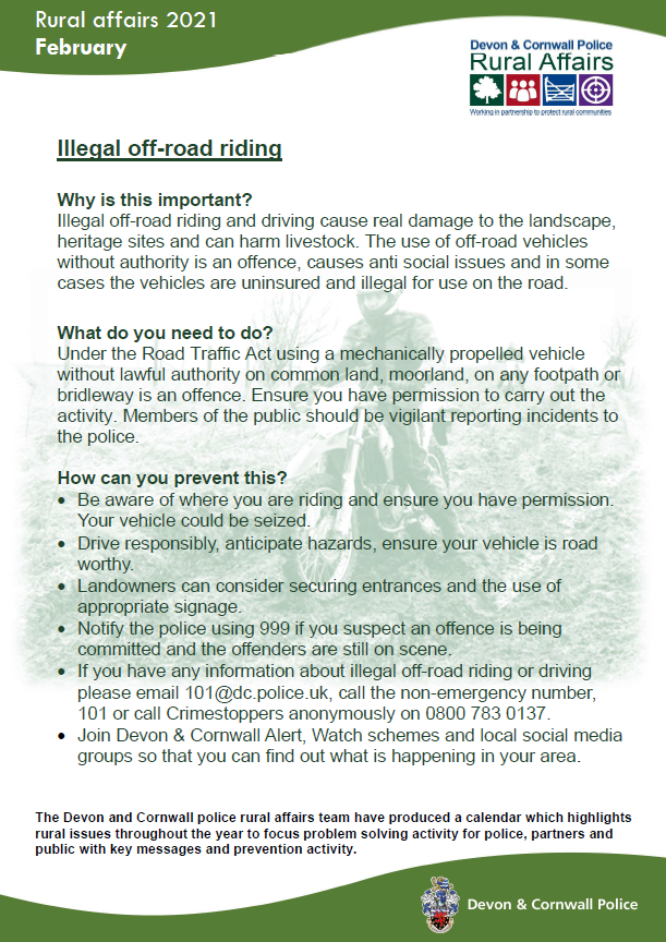 Leaflet from Devon & Cornwall police on illegal off-road riding