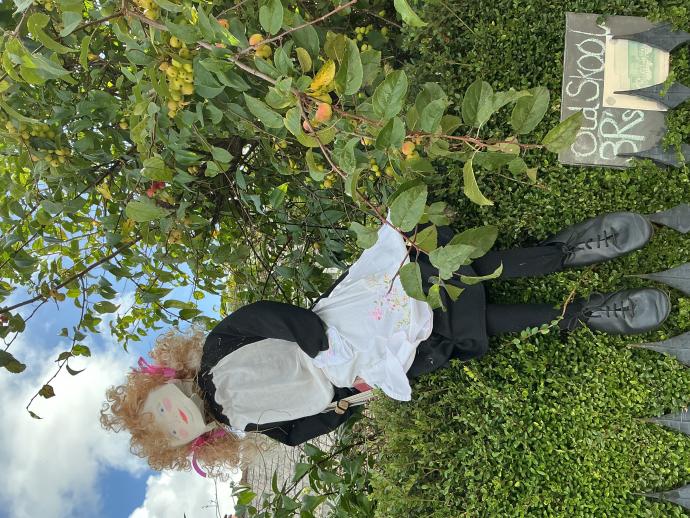 School girl in hedge