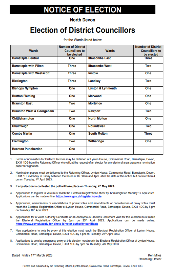 Notice of election for the district