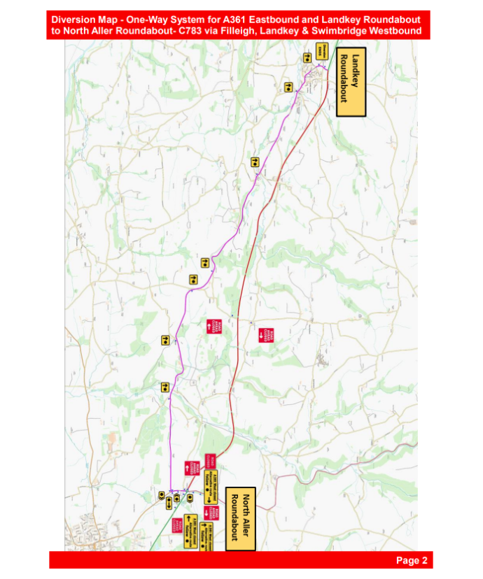 Map showing diversion routes for cars