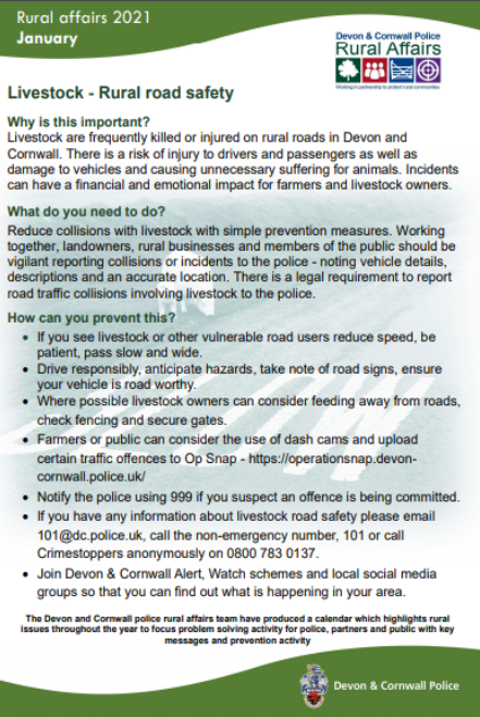Rural road safety advice from Devon and Cornwall Police