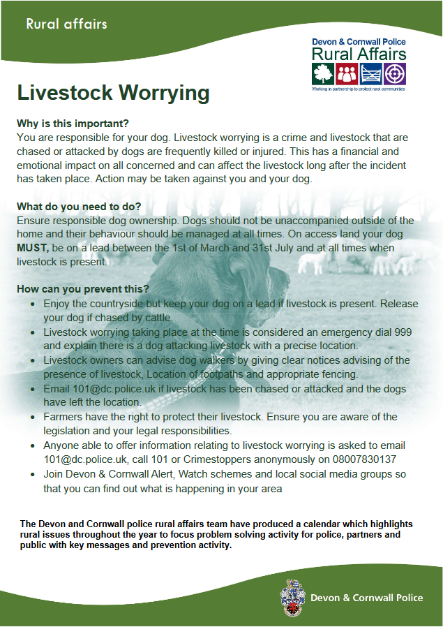 Information from Devon and Cornwall Police about livestock worrying