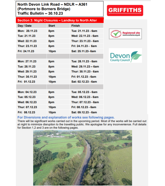 Details of A361 closures