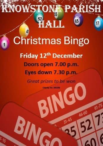 Red poster showing details of Christmas bingo on 12th December