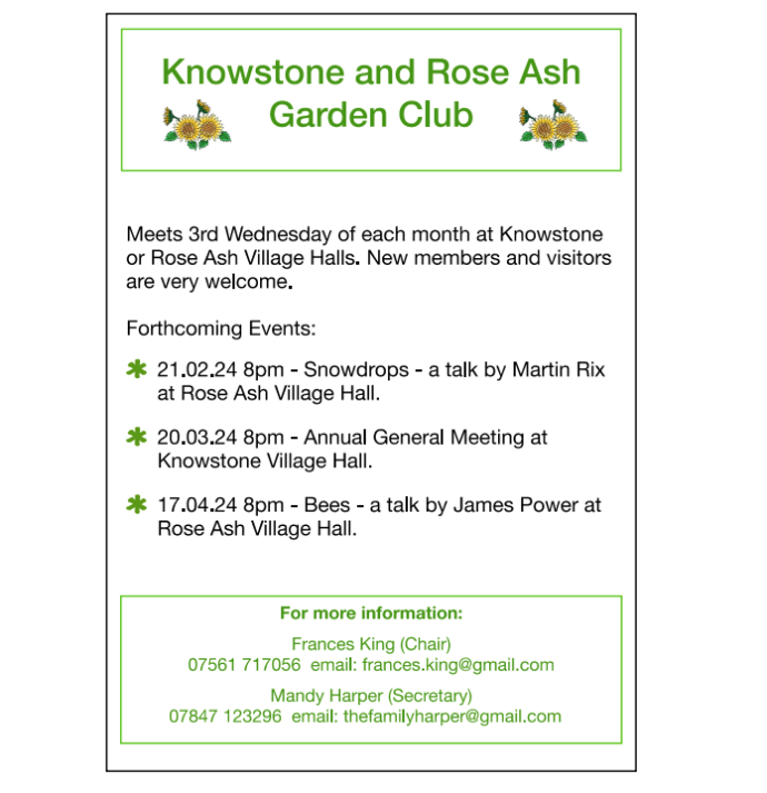 Information on three forthcoming events for the Garden Club