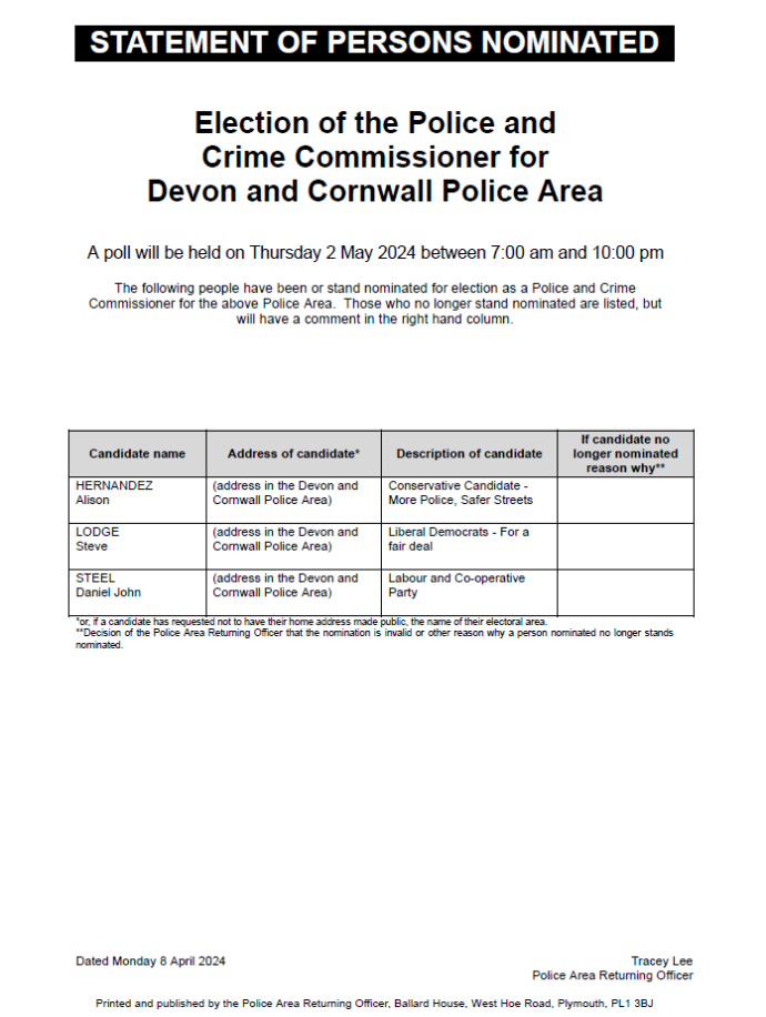 Details of three people standing for position of police and crime commissioner